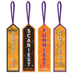 Amscan Party Supplies Halloween Award Ribbons 4 Pack-Fabric