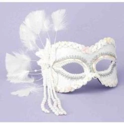 Forum Novelties Venetian Mask - White With Silver Accents Feathers Colombino Venetian Masks