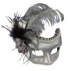 Forum Novelties Venetian Mask - Grey With Feathers Venetian Masks