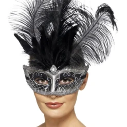 Smiffy's Venetian Mask - Black And Silver Colombina Venetian Masks