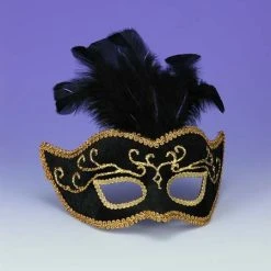 42 Half Mask Venetian Black With Gold Trim