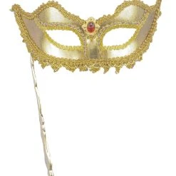 Forum Novelties Venetian Masks Venetian Mask - Gold Colombina With Stick