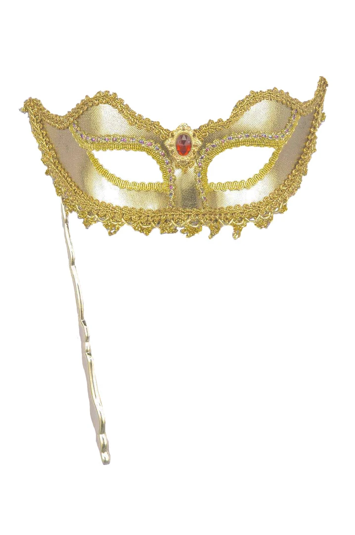 Forum Novelties Venetian Masks Venetian Mask - Gold Colombina With Stick 1 Forum Novelties Venetian Masks Venetian Mask - Gold Colombina With Stick
