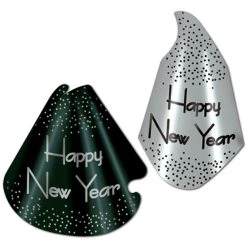 Beistle Sparkling Silver & Black Happy New Year Hats