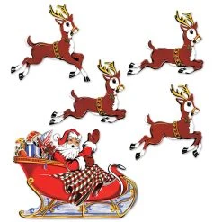 Beistle Vintage Christmas - Santa And Reindeer Cutouts Christmas Decorations