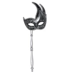 Forum Novelties Venetian Masks Half Mask - Glittered Mask On Stick Black & Silver