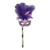 Forum Novelties Half Mask - Glittered Mask On Stick Purple Feathers Venetian Masks