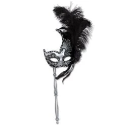 Beistle Venetian Masks Glittered Mask Black And Silver With Feathers