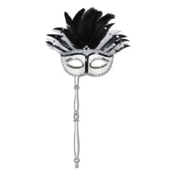 Forum Novelties Half Mask - Feathered Mask On Stick Venetian Masks